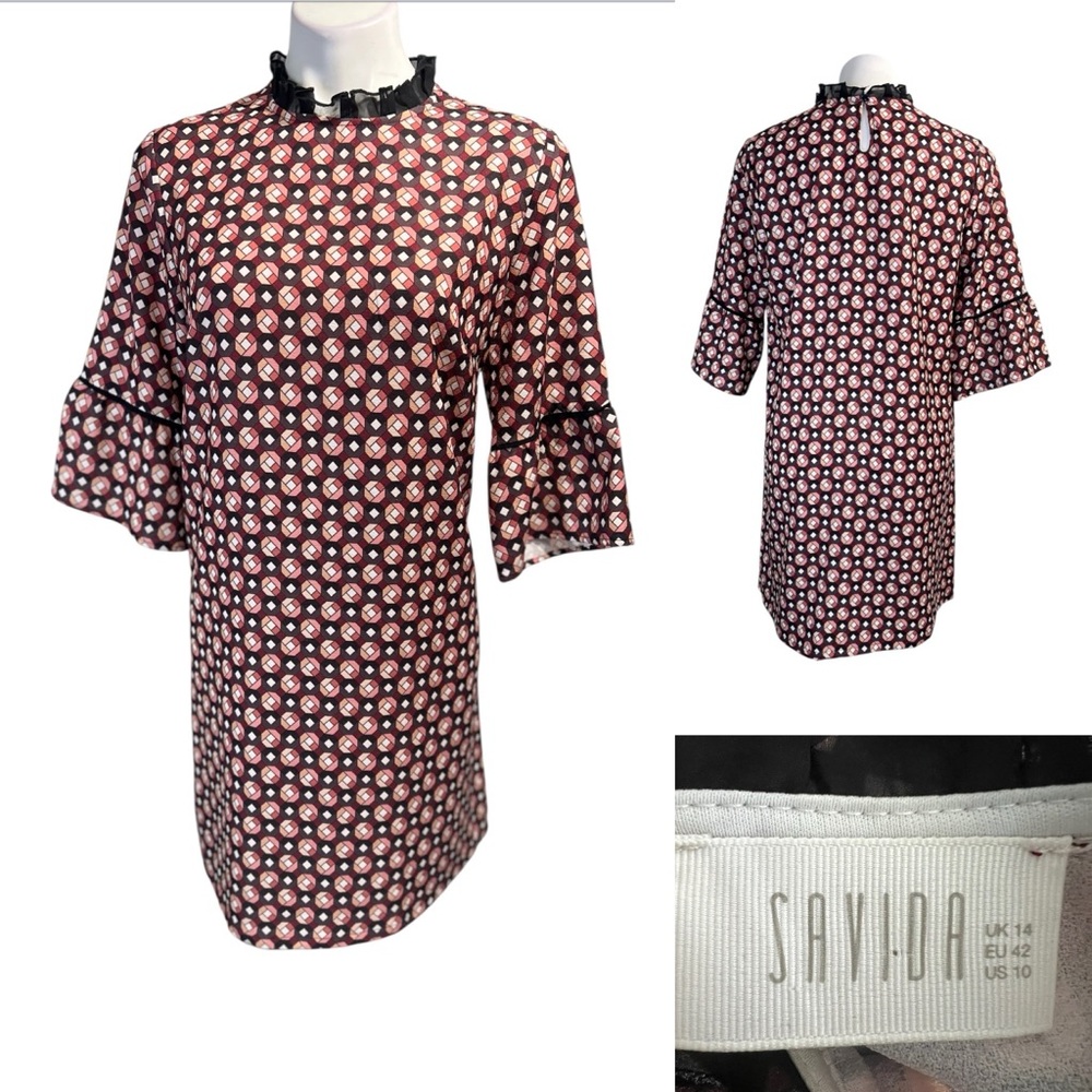 Savida Dress‎ Sz 10 Black multicolor half sleeve shift knee length office fall